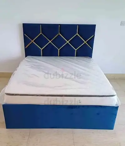 Blue upholstered bed frame with mattress - single/queen (good condition)