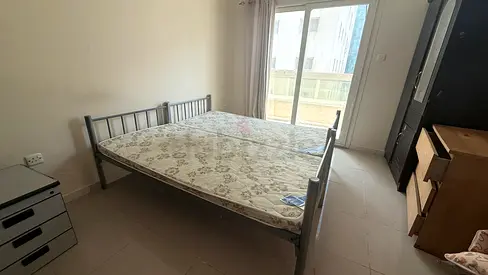 Metal double bed frame with mattress - good condition