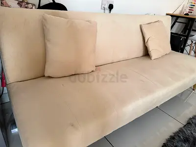 Beige 3-Seater Sofa Bed with Cushions - Used, Good Condition