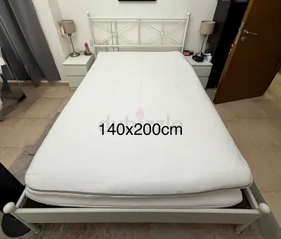 Ikea metal double bed frame with mattress - 140x200cm