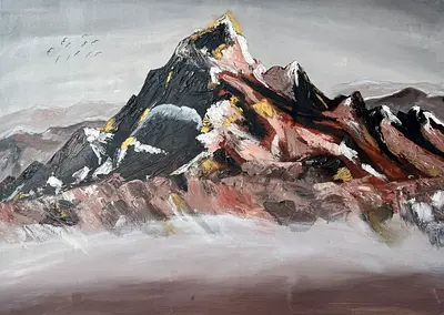 Original Oil Painting of Mountain Landscape - Neutral Tones