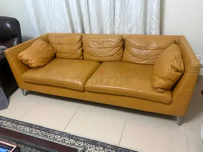 IKEA STOCKHOLM 3-Seater Genuine Leather Sofa (Tan/Natural)