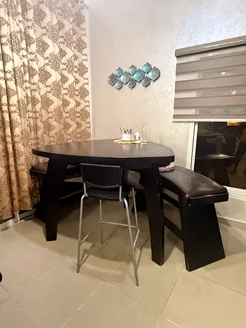 Solid Wood Dining Table with 4 Chairs - Dark Finish