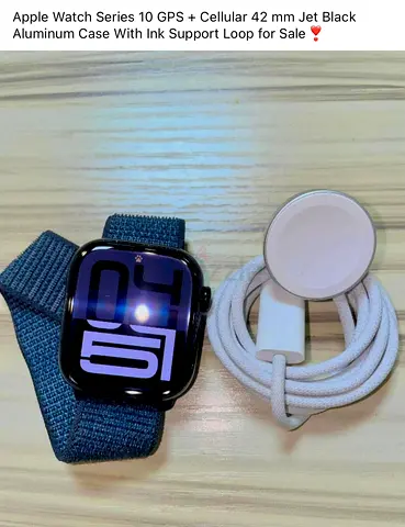 Apple Watch Series 10 GPS + Cellular 42mm Jet Black Aluminum with Ink Sport Loop - Good Condition