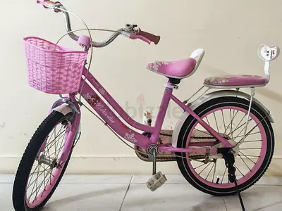 Pink girls 16-inch bicycle with basket and rear seat - used