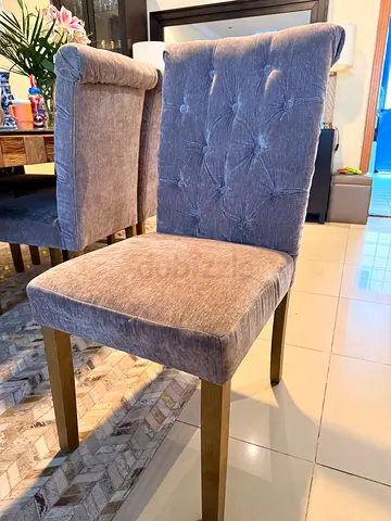 Set of 6 Grey Upholstered Dining Chairs with Wooden Legs