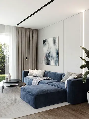 Modern Blue L-Shaped Fabric Sofa - Comfortable Corner Lounge