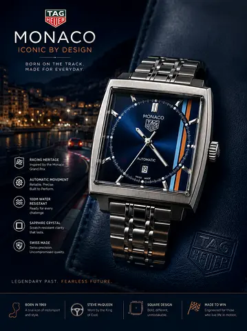 Tag heuer Monaco Square-faced stainless steel automatic watch with blue dial (Mens)