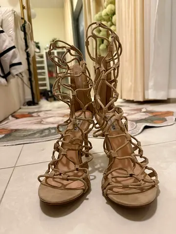 Beige lace-up high heel gladiator sandals – size not specified