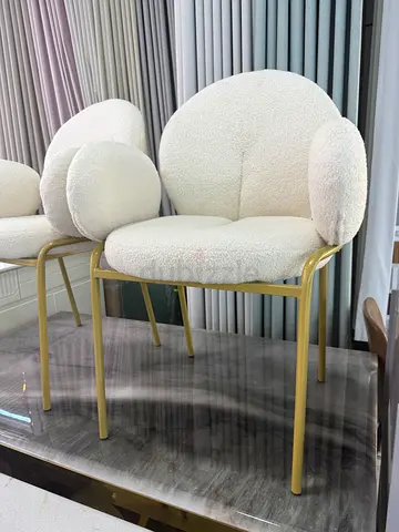 Set of 2 Cream Bouclé Dining Chairs with Gold Legs