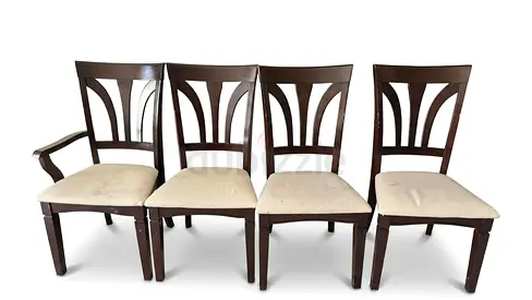 Wooden dining chair set with beige upholstered seat (used) plus heavy duty wooden coffee tables