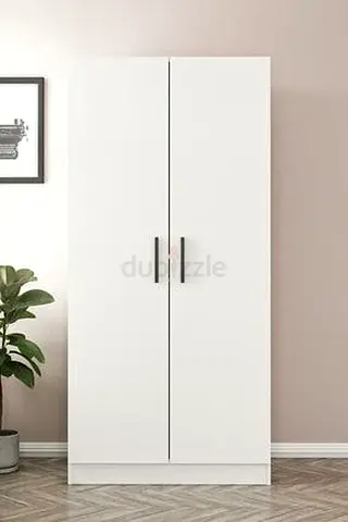 Simple White 2-Door Wardrobe with Handles -