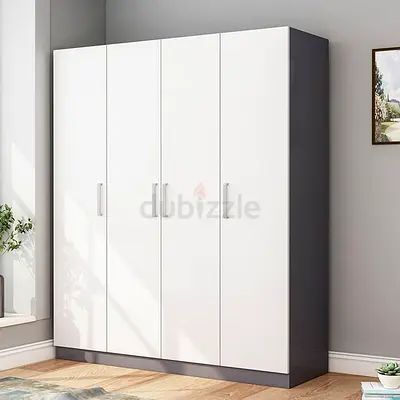 Modern 4-Door Wardrobe / Armoire - White  Grey