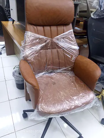 Brown leather high-back office chair with armrests (good brand New