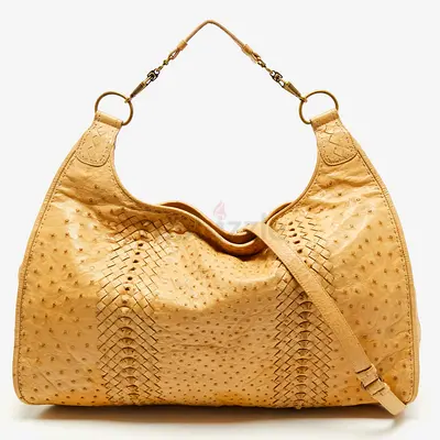 Authentic  Bottega Veneta Tan Ostrich Leather Hobos