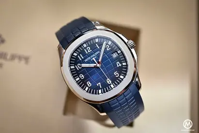 Master copy of Patek Philippe Aquanaut Blue Dial Stainless Steel Watch with Rubber Strap