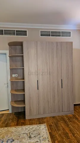 Large Wooden Wardrobe with Open Shelves - Light Oak Finish