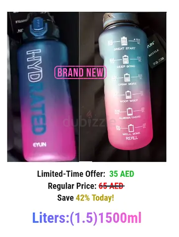 1.5L Gradient Hydrated Sports Water Bottle with Time Marker (Brand New)