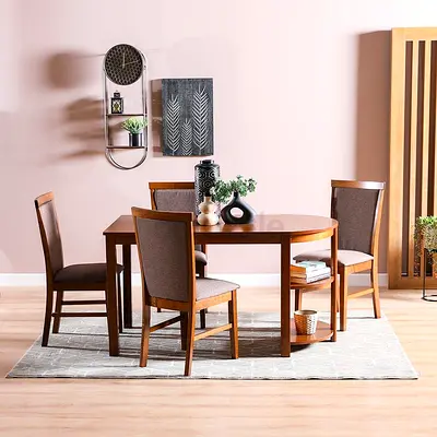 Solid Wood 1+4 Dining Set - Good Condition, Collected in Damac Hills 2
