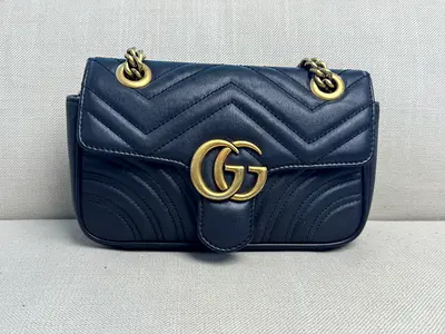 Black Quilted GG Shoulder Bag with Chain Strap