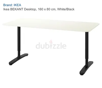 IKEA BEKANT Desk 160x80 cm, White Top with Black Legs 0506768890