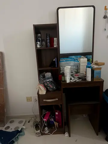 Wooden Dressing Table with Mirror and Shelves - Excellent Condition