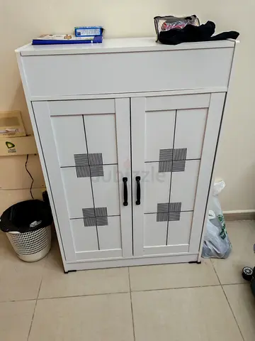 White Wooden Shoe Cabinet with 2 Doors and Top Drawer Cabinet