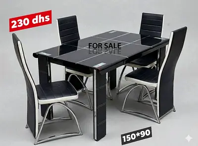 Black Glass Top Dining Table without Chairs - 150x90 cm