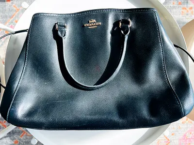 Coach Black cross grain leather structured satchel bag