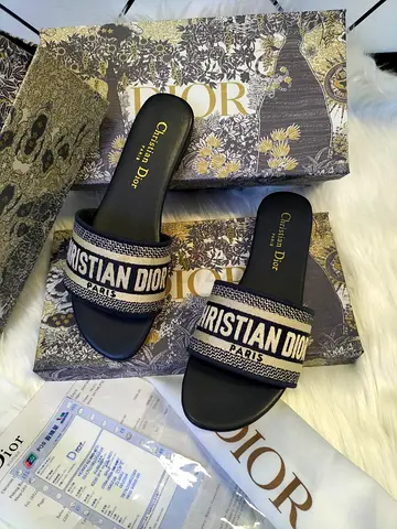 Mastercopy of Christian Dior Dway slide sandals in blue cotton