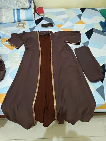 Brown modest abaya with gold trim -54 size