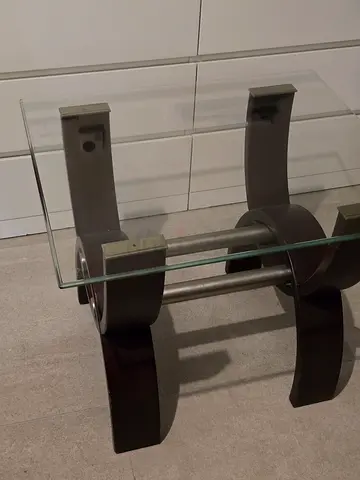 Modern Glass Coffee Table with Curved Wood Base