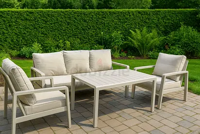 Outdoor 4-piece Garden Sofa Set with Coffee Table - Light Beige