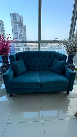 Tufted 2 Seater Teal Velvet Sofa