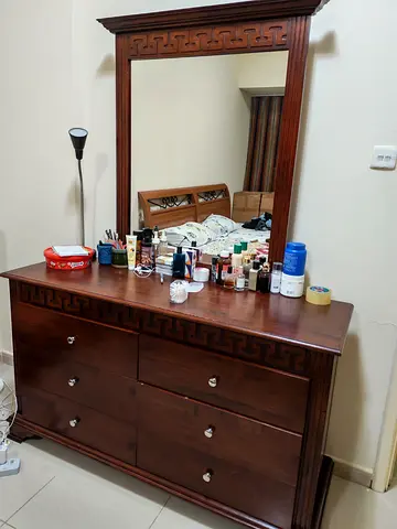 Solid Wood Dresser with Large Mirror - 6 Drawers, Dark Finish