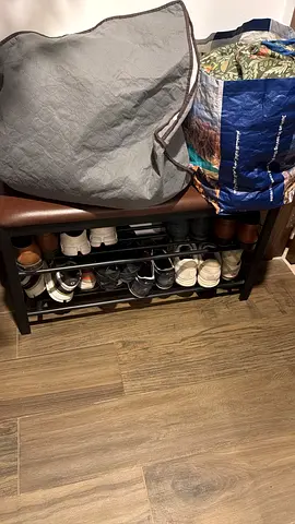 Wooden Shoe Rack Bench with Cushion - Good Condition