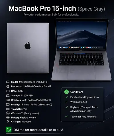 MacBook Pro 15-inch (2018) Space Gray - 16GB, 512GB SSD, Radeon Pro 560X