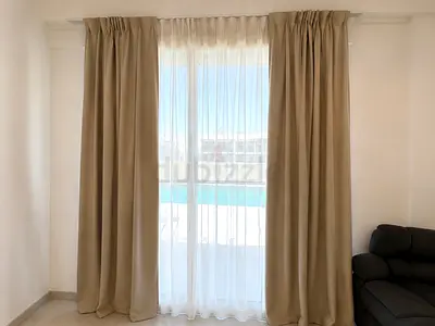 Beige Full-Length Curtains with Sheer Liner - Good Condition