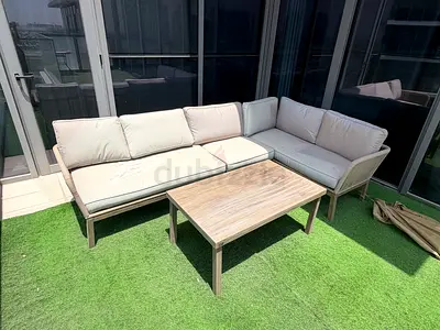 Outdoor Galvanized Steel Sofa Set with Coffee Table - Light Beige. Used 3-4 times. With cover.