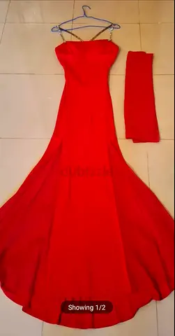 Red Evening Dress with Shall (Cocoon - With Price Tag) فستان سهرة مع شال