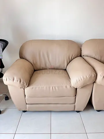 Beige leather 5 seater sofa