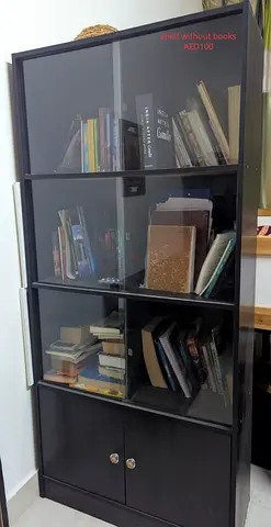 pan emirates black glass-front bookcase - good condition