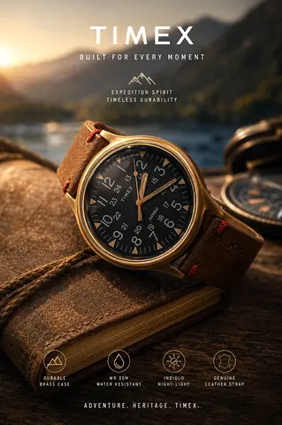 Timex expedition scout Mens analog wristwatch with brown leather strap (pre-owned)