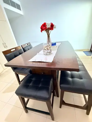 Wooden dining table with bench seating - great condition