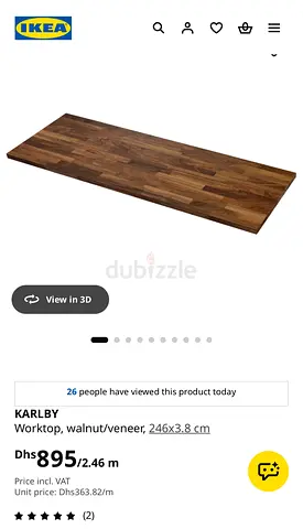 IKEA KARLBY Worktop, walnut/veneer, 246x3.8 cm