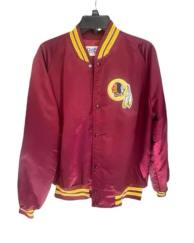 Vintage burgundy satin team varsity jacket with embroidered logo (REDSKINS)