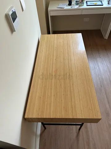 Solid Bamboo Office Table with Metal Legs