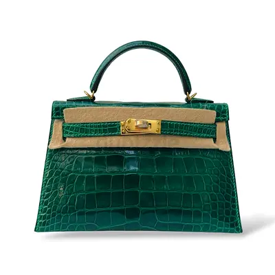 Authentic Hermes Kelly Mini Vert Emerald Shiny Alligator GHW