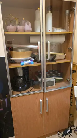 Wooden Kitchen Storage Cabinet with Glass Doors - Good Condition