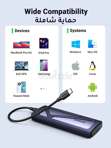 UGREEN M.2 NVMe Enclosure SSD Adapter 10Gbps USB C 3.2 Gen2, Tool-Free External Enclosure NVMe PCI-E